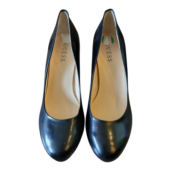 Guess Black Leather Round Toe Metal Heel Pumps Size 8 - Picture 3 of 8
